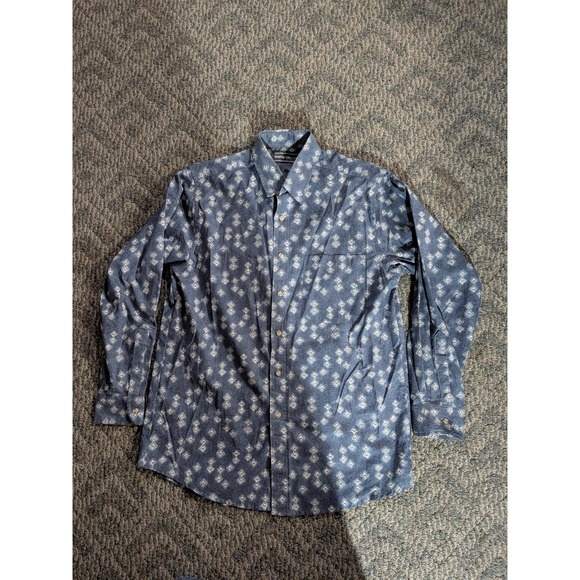 David Taylor Other - David Taylor Mens Medium Blue Geometric Diamond Print Cotton Button Down Shirt